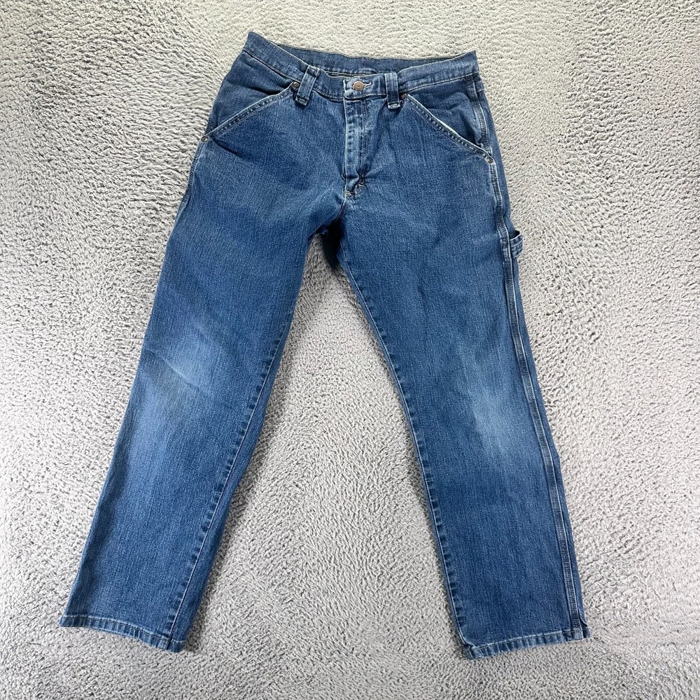 Wrangler Jeans Mens 30x30 Blue Cotton Denim Straight Relaxed Carpenter Stretch